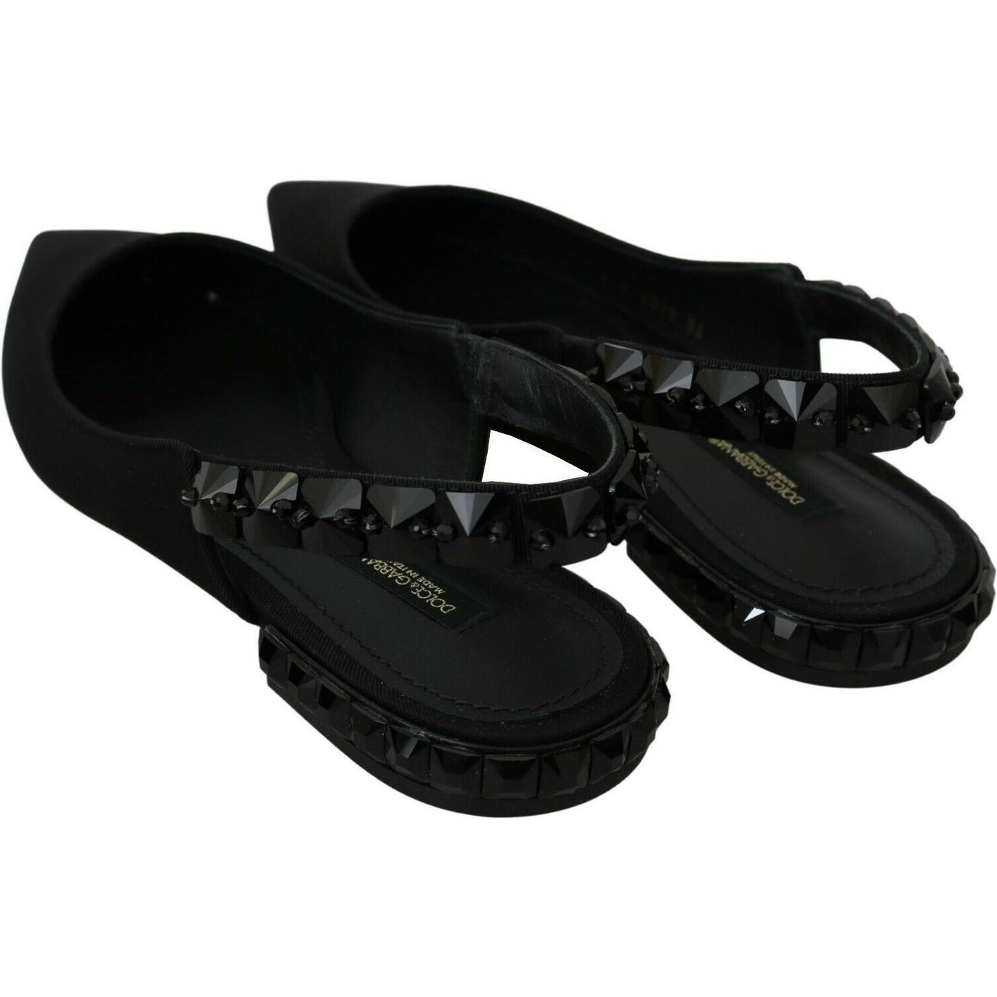 Dolce & Gabbana Black Flats Slingback Charmeuse Shoes LA7152-36