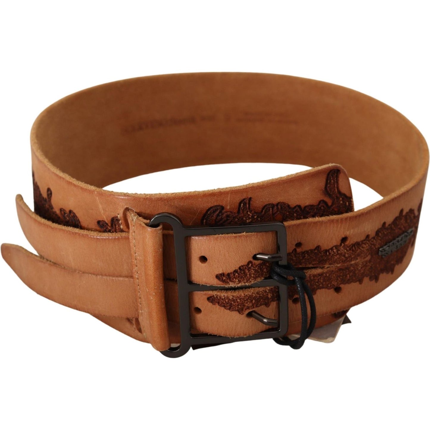 Scervino Street Brown Genuine Leather Black Logo Buckle Belt BEL8134-75