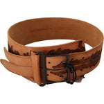 Scervino Street Brown Genuine Leather Black Logo Buckle Belt BEL8134-75