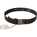 Costume National Black Leather Silver Buckle Waist Belt BEL61009-85