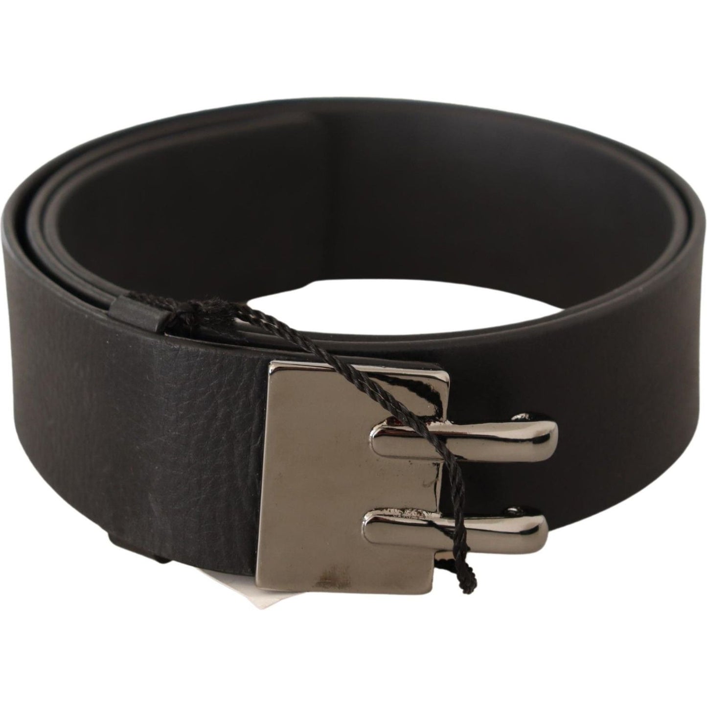 Costume National Black Leather Silver Buckle Waist Belt BEL61009-85