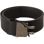 Costume National Black Leather Silver Buckle Waist Belt BEL61009-85