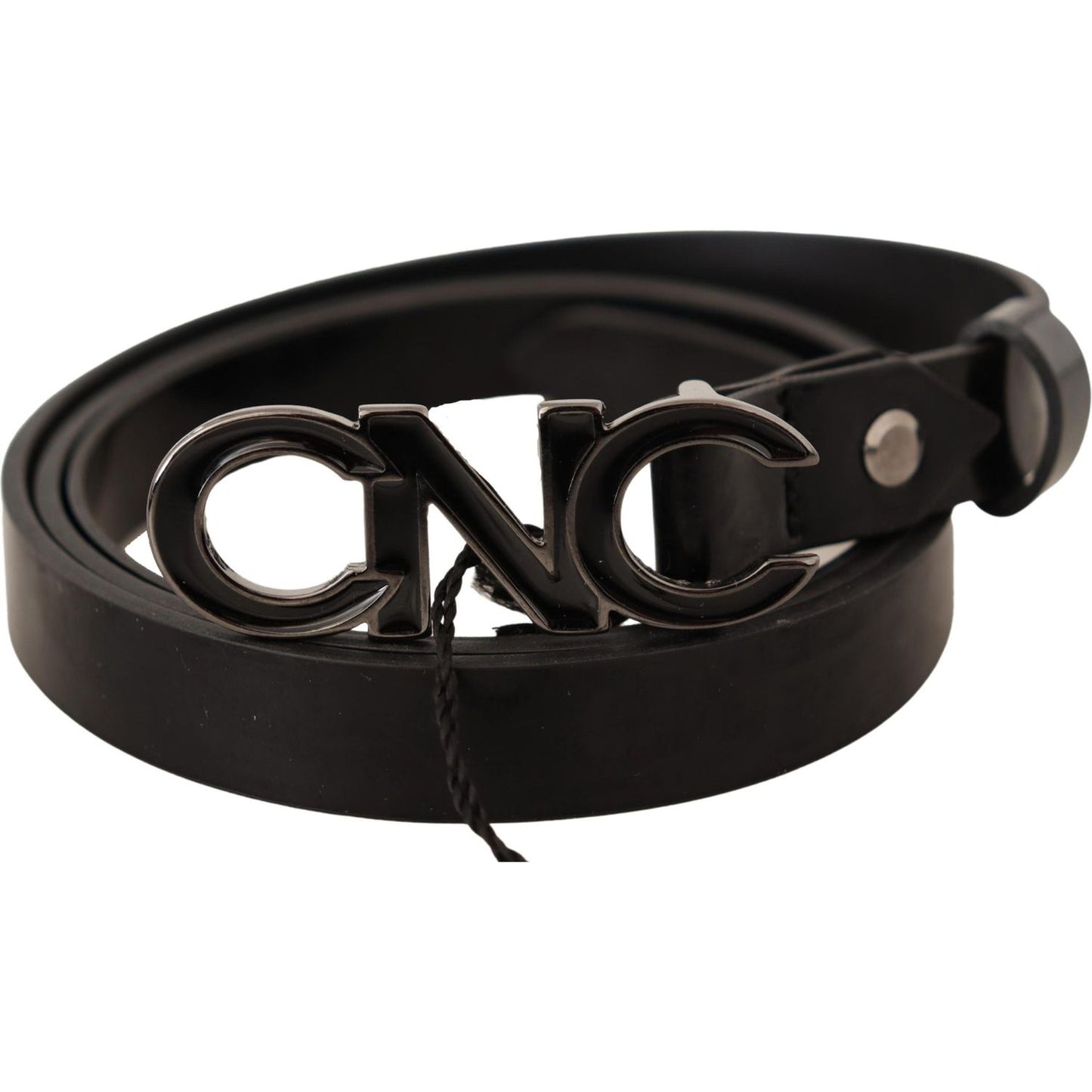 Costume National Black Leather Letter Logo Buckle Belt BEL61011 -85