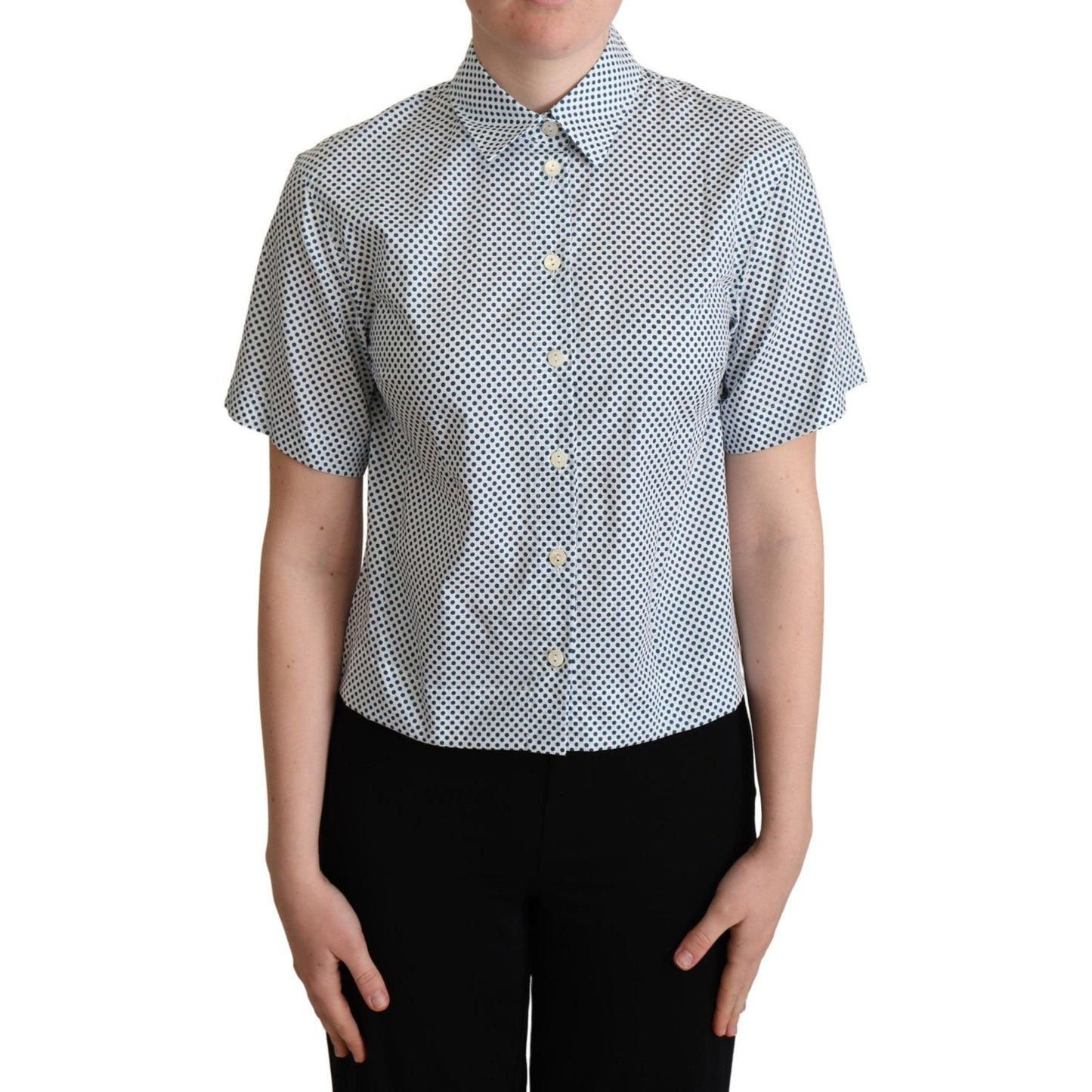 Dolce & Gabbana White Blue Polka Dot Cotton Shirt TSH5961 -40