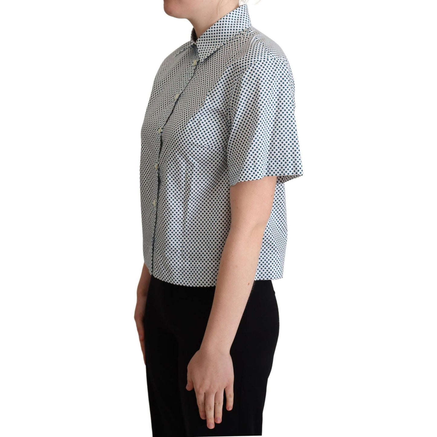Dolce & Gabbana White Blue Polka Dot Cotton Shirt TSH5961 -40