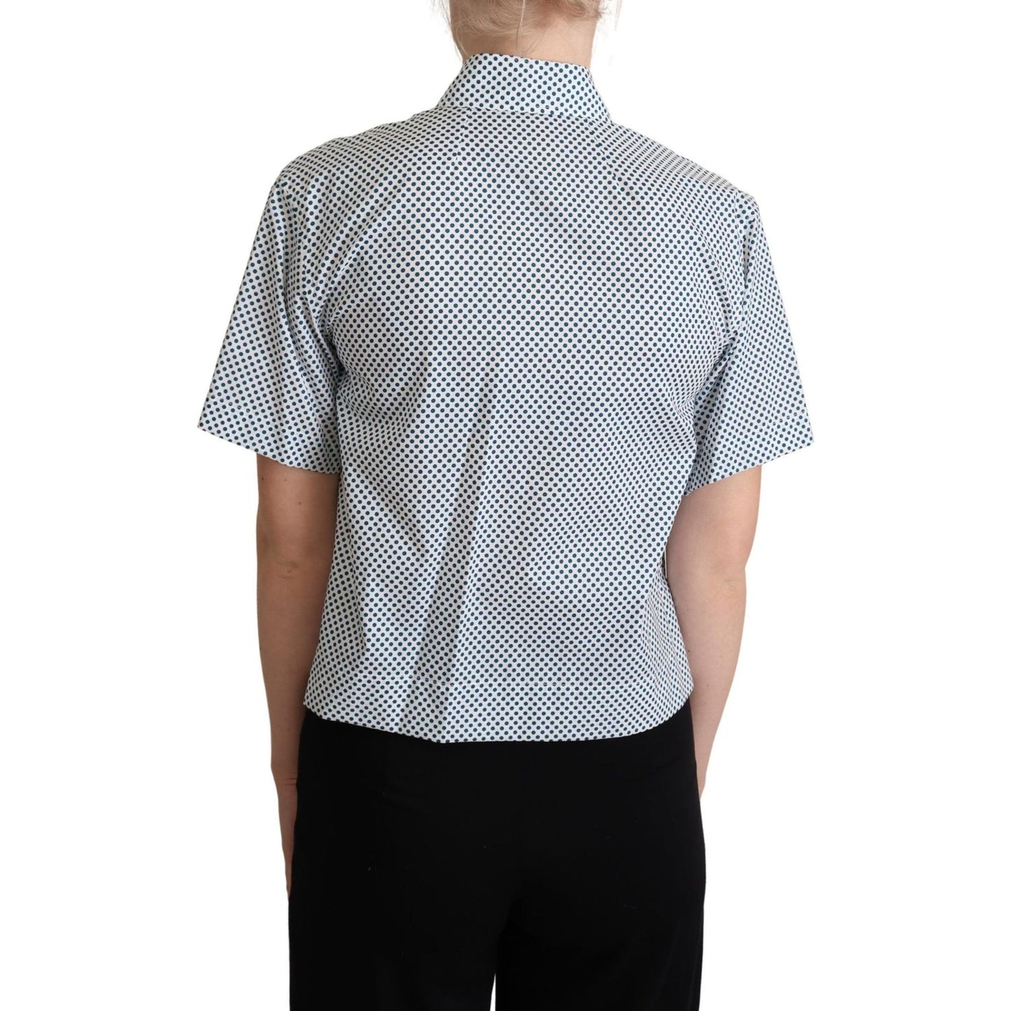 Dolce & Gabbana White Blue Polka Dot Cotton Shirt TSH5961 -40