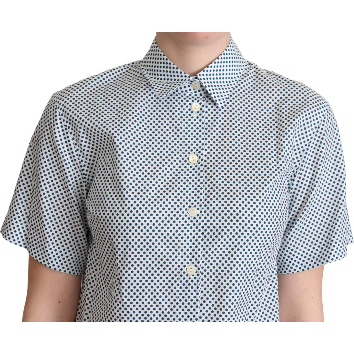 Dolce & Gabbana White Blue Polka Dot Cotton Shirt TSH5961 -40