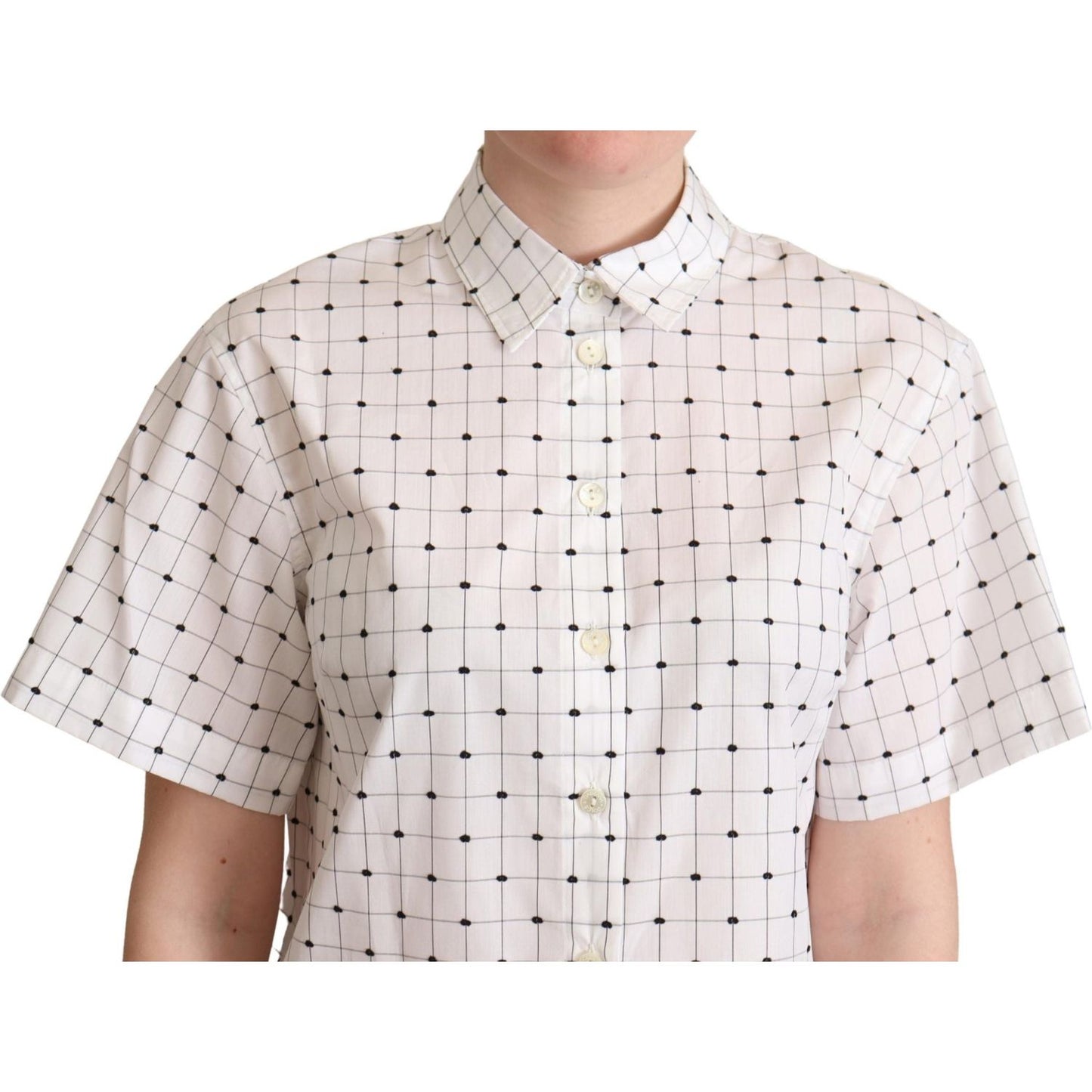 Dolce & Gabbana White Polka Dot Cotton Collared Shirt Top TSH5962 -42