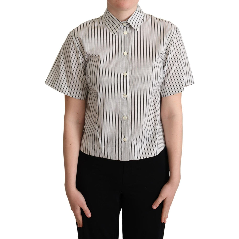Dolce & Gabbana White Black Striped Collared Shirt TSH5965 -38