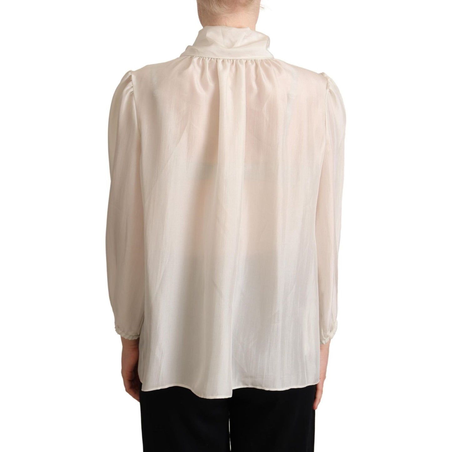 Dolce & Gabbana Light Gray Ascot Collar Shirt Silk Blouse Top TSH6156 -44