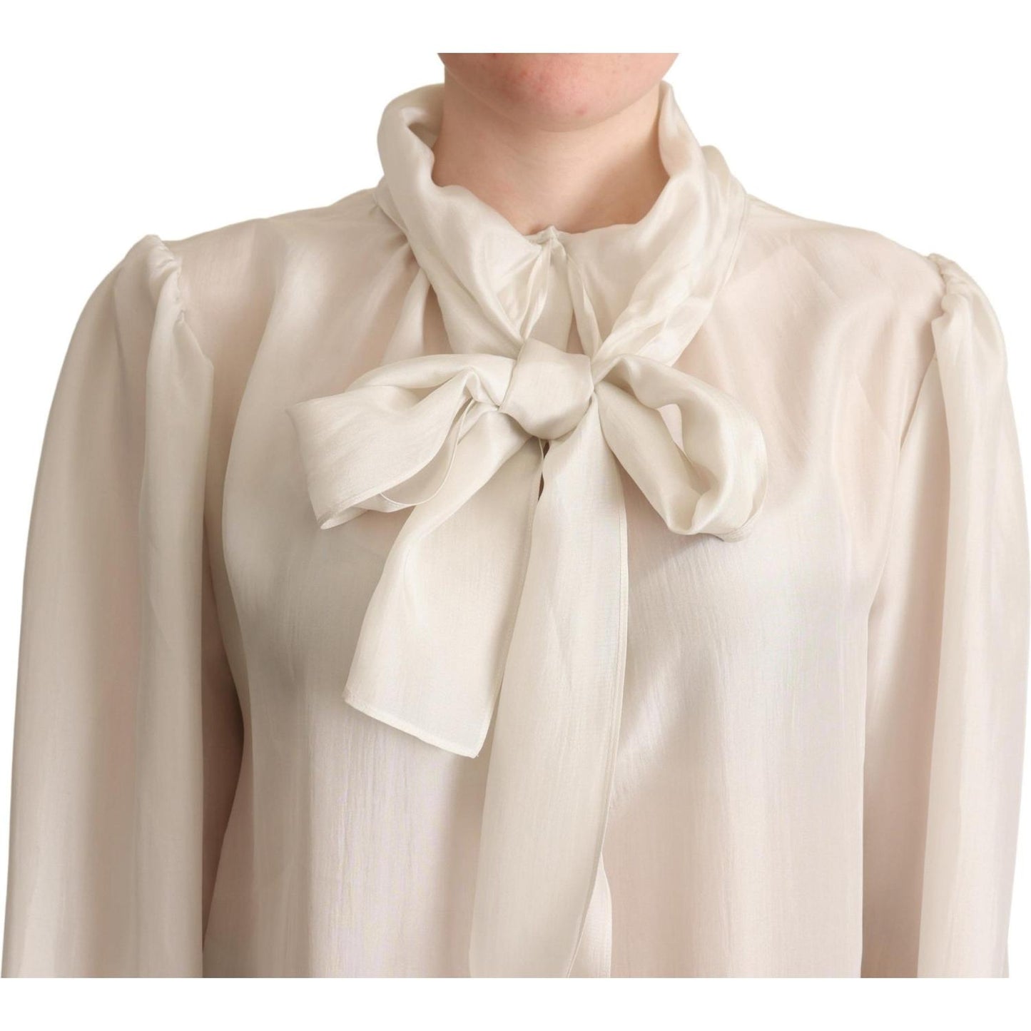 Dolce & Gabbana Light Gray Ascot Collar Shirt Silk Blouse Top TSH6156 -44