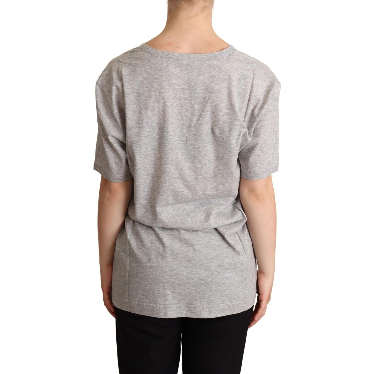 Dolce & Gabbana Gray Solid 100% Cotton V-neck Top T-shirt TSH6667 -38