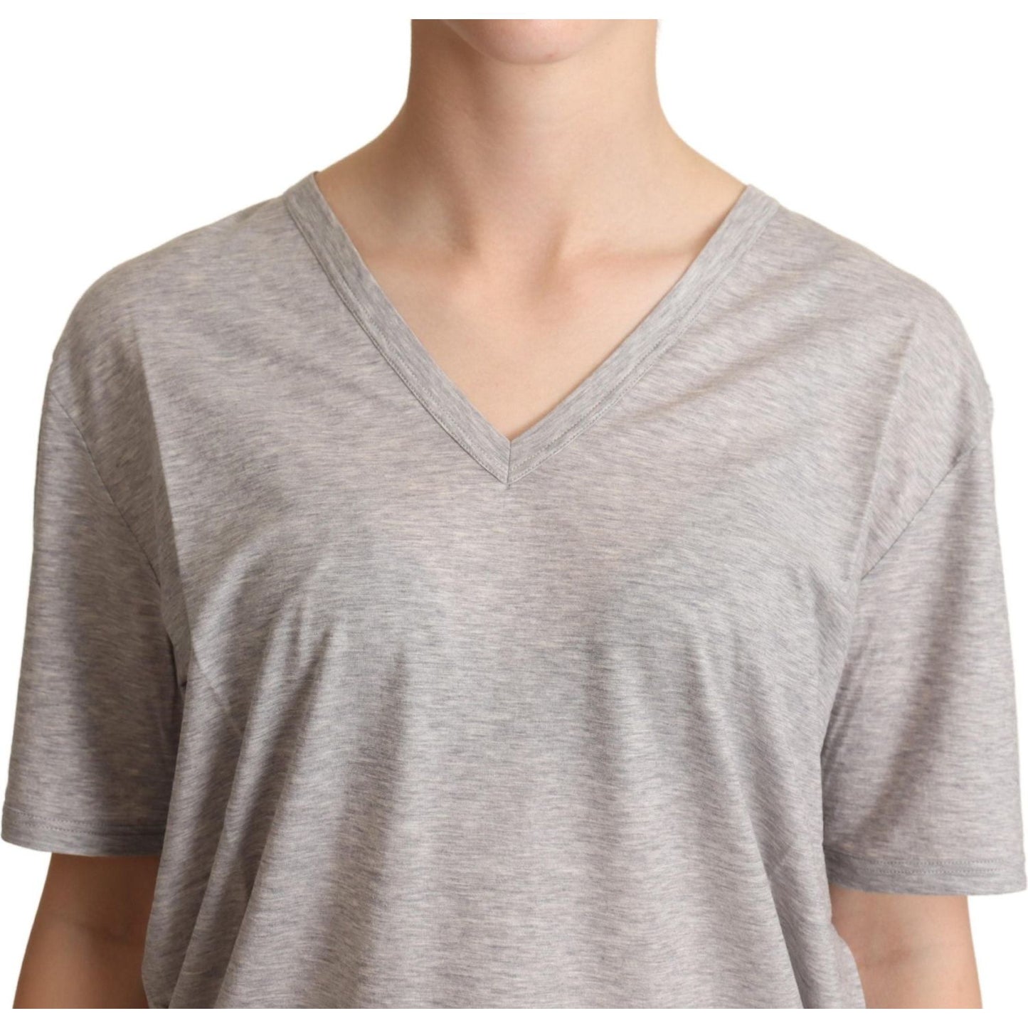 Dolce & Gabbana Gray Solid 100% Cotton V-neck Top T-shirt TSH6667 -38