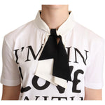 Dolce & Gabbana White Cotton Silk Blend Ascot Collar T-shirt TSH6739 -36
