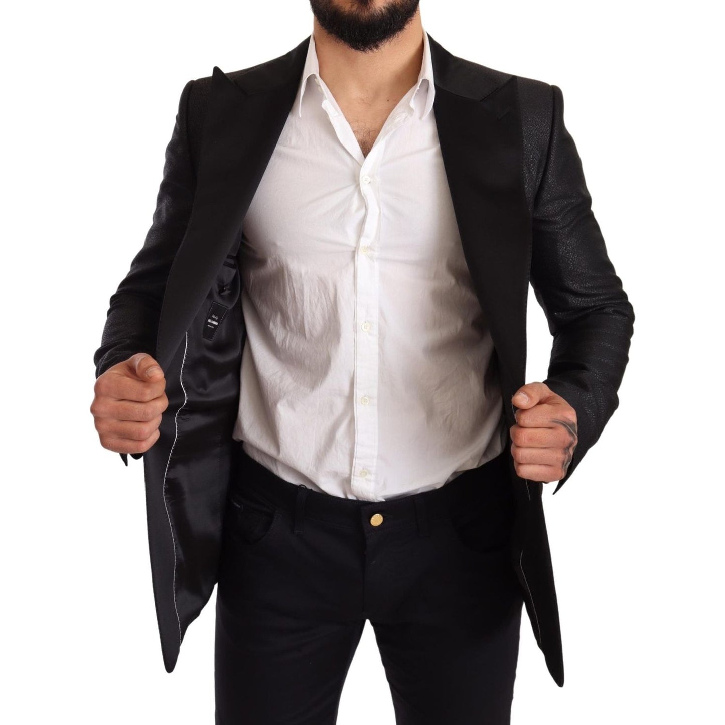 Dolce & Gabbana Black Metallic Slim Jacket Tuxedo Blazer JKT2827-50