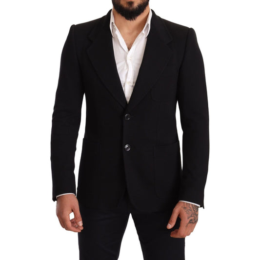Dolce & Gabbana Black Cotton Slim Fit Coat Jacket Blazer