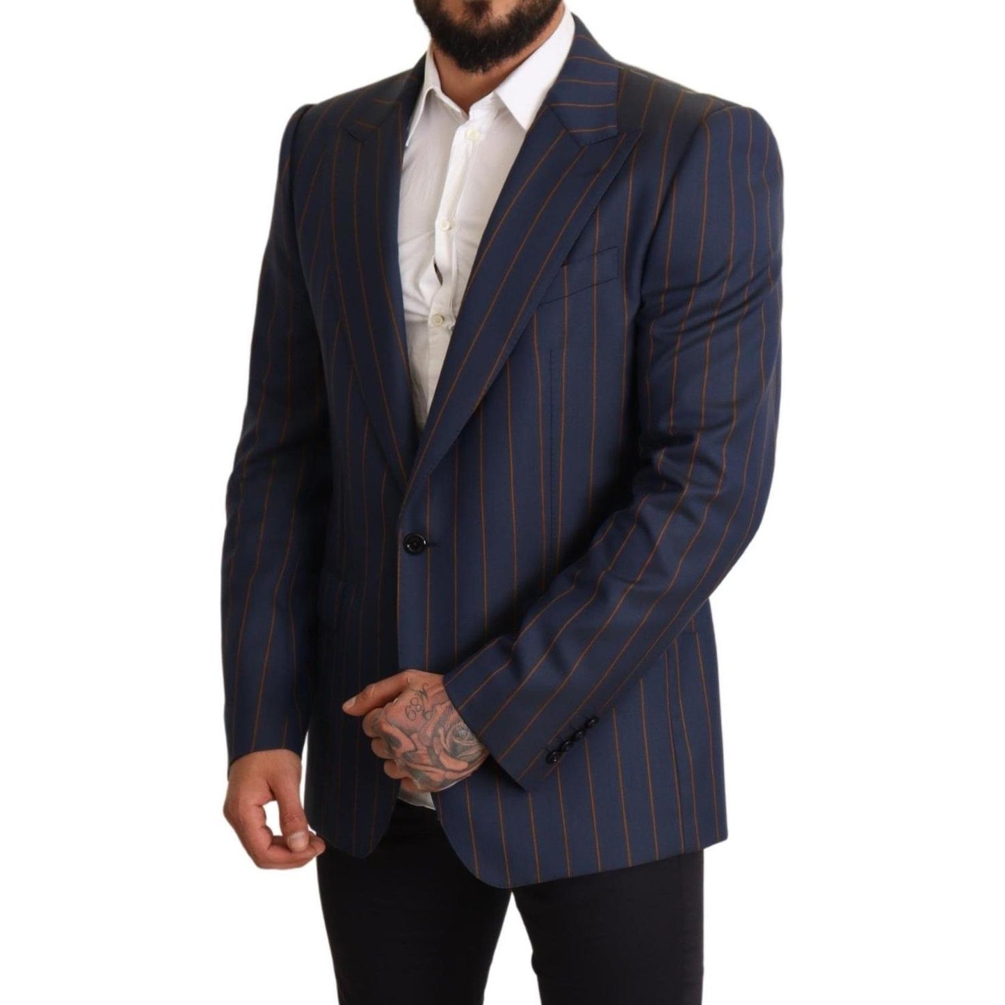 Dolce & Gabbana Blue Striped Wool Slim Fit Blazer Jacket JKT2959-54