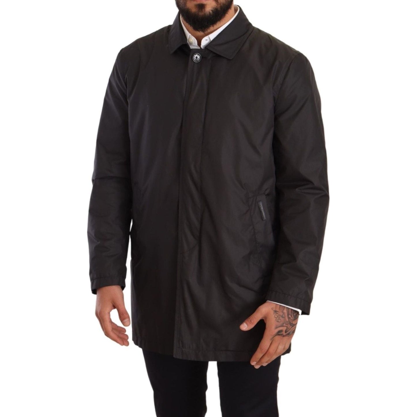 Dolce & Gabbana Black Polyester Mens Trench Coat Jacket JKT2924-44