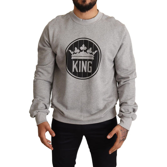 Dolce & Gabbana Gray Crown King Print Cotton Sweater MAN SWEATERS