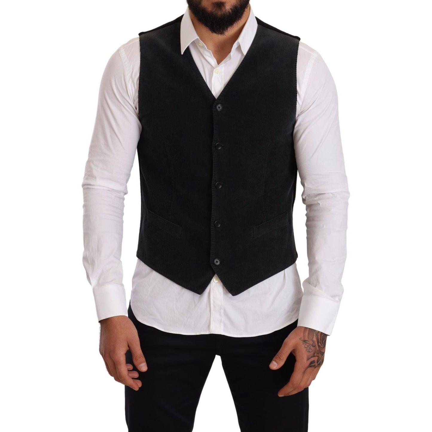 Dolce & Gabbana Black Cotton Single Breasted Waistcoat TSH6129-48