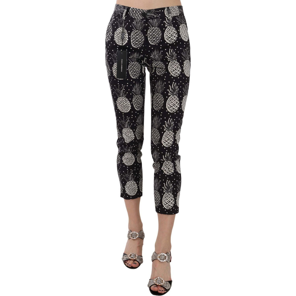 Dolce & Gabbana Black Pineapple Print Skinny Capri Pants PAN70045-40