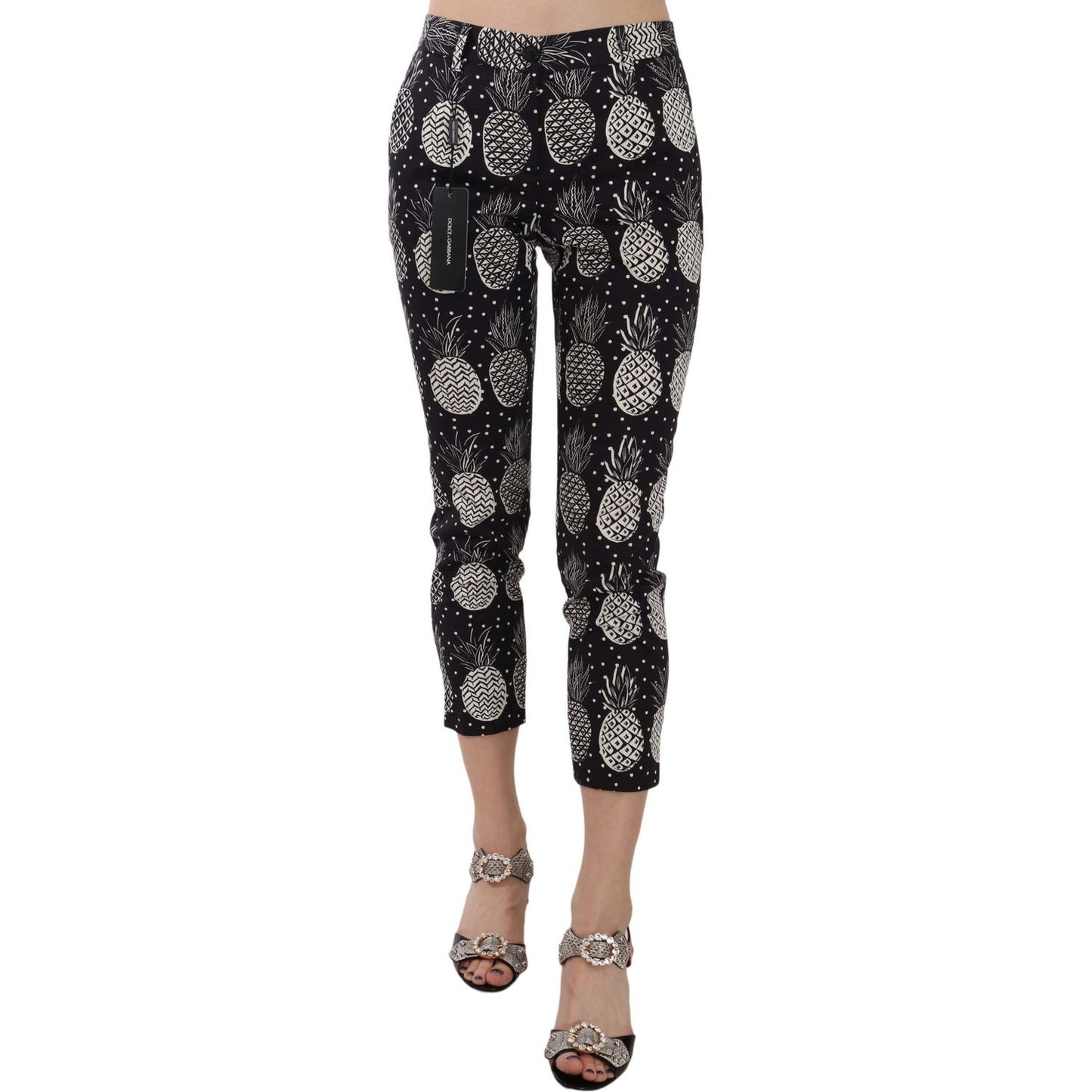 Dolce & Gabbana Black Pineapple Print Skinny Capri Pants PAN70045-40