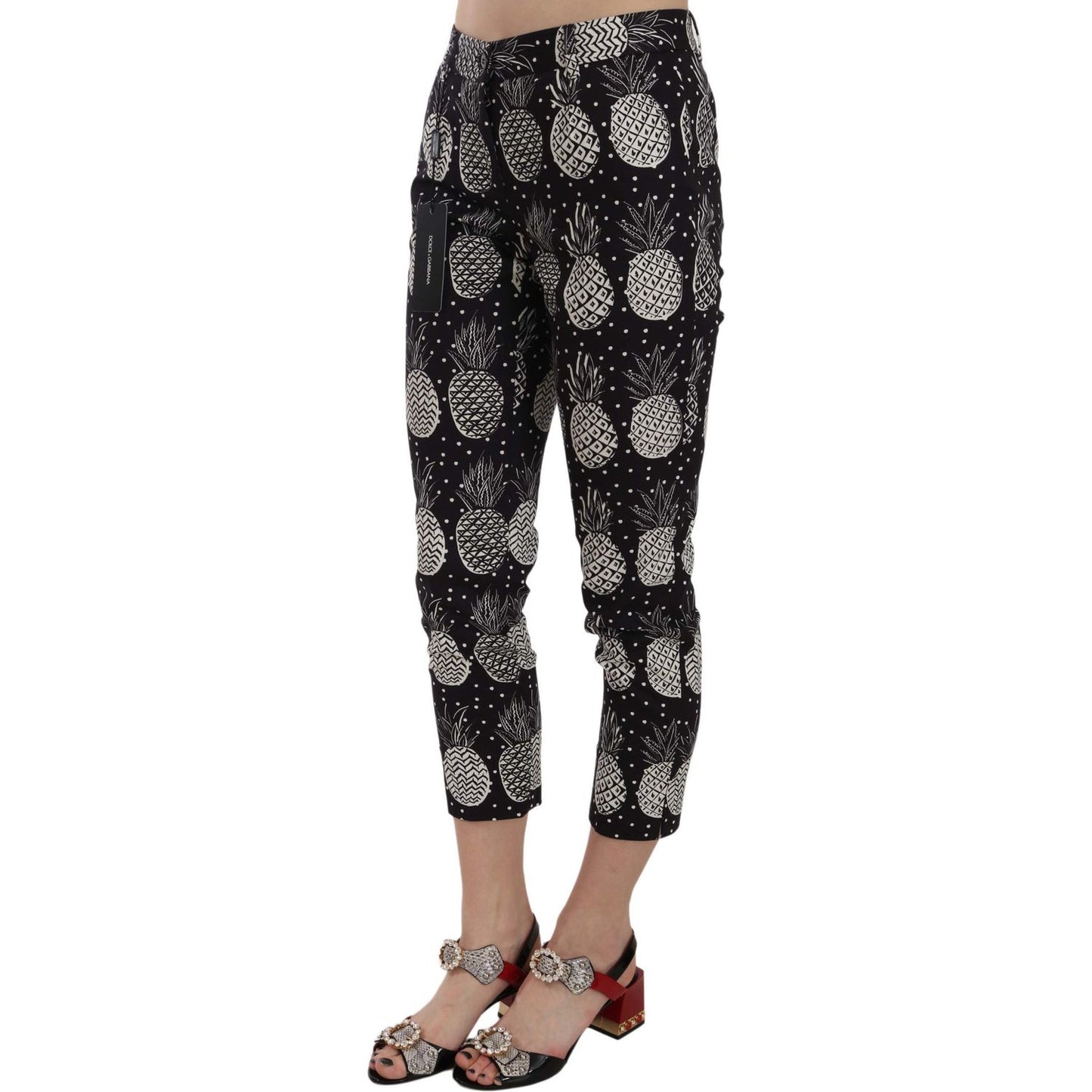Dolce & Gabbana Black Pineapple Print Skinny Capri Pants PAN70045-40