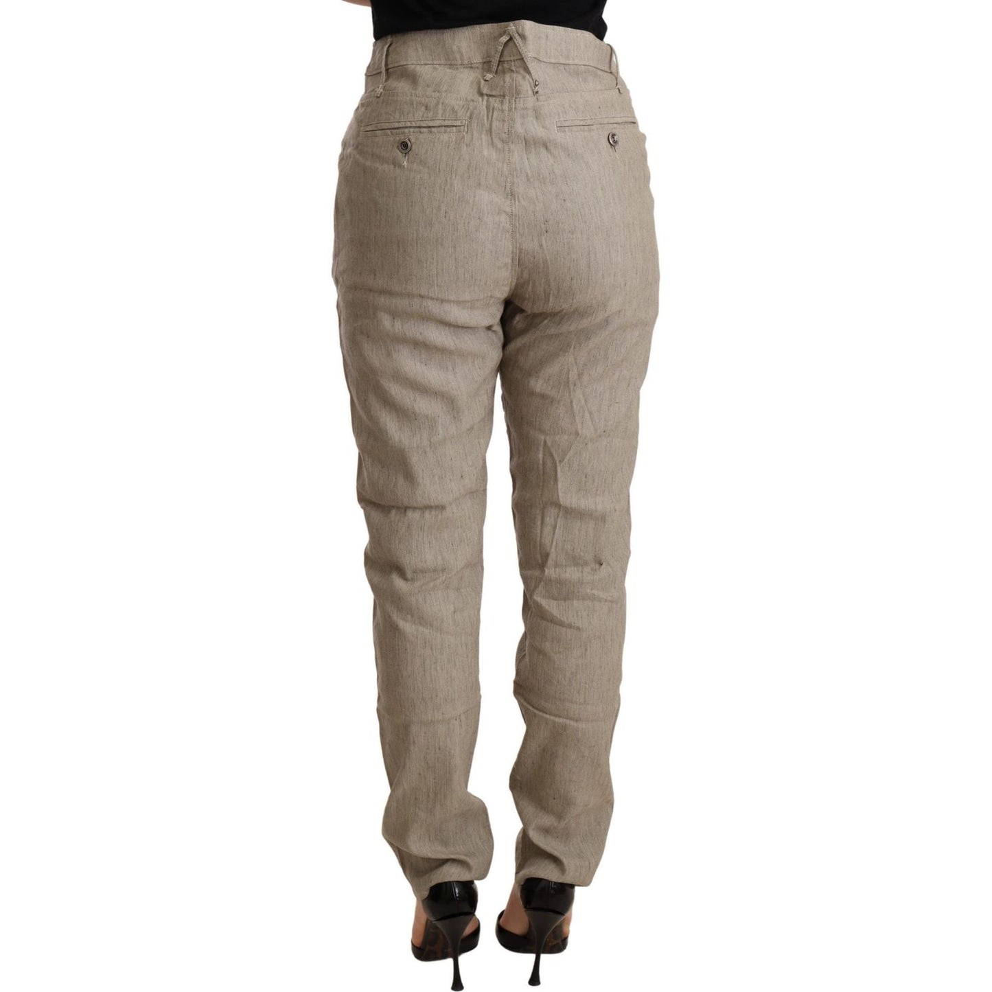 CYCLE Beige Mid Waist Casual Baggy Stretch Trouser