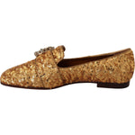 Dolce & Gabbana Gold Sequin Crystal Flat Women Loafers Shoes LA5112 -37
