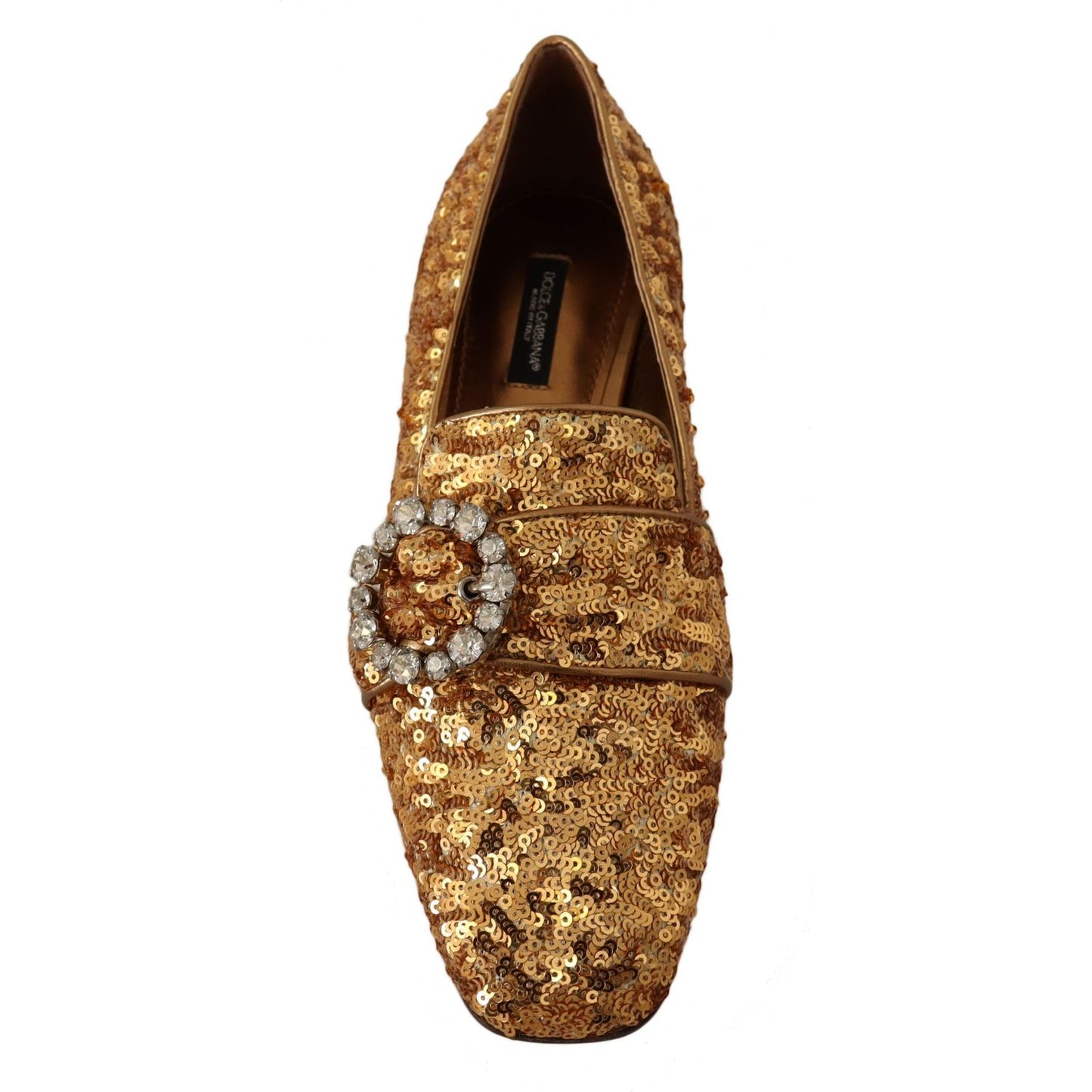 Dolce & Gabbana Gold Sequin Crystal Flat Women Loafers Shoes LA5112 -37