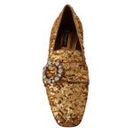 Dolce & Gabbana Gold Sequin Crystal Flat Women Loafers Shoes LA5112 -37