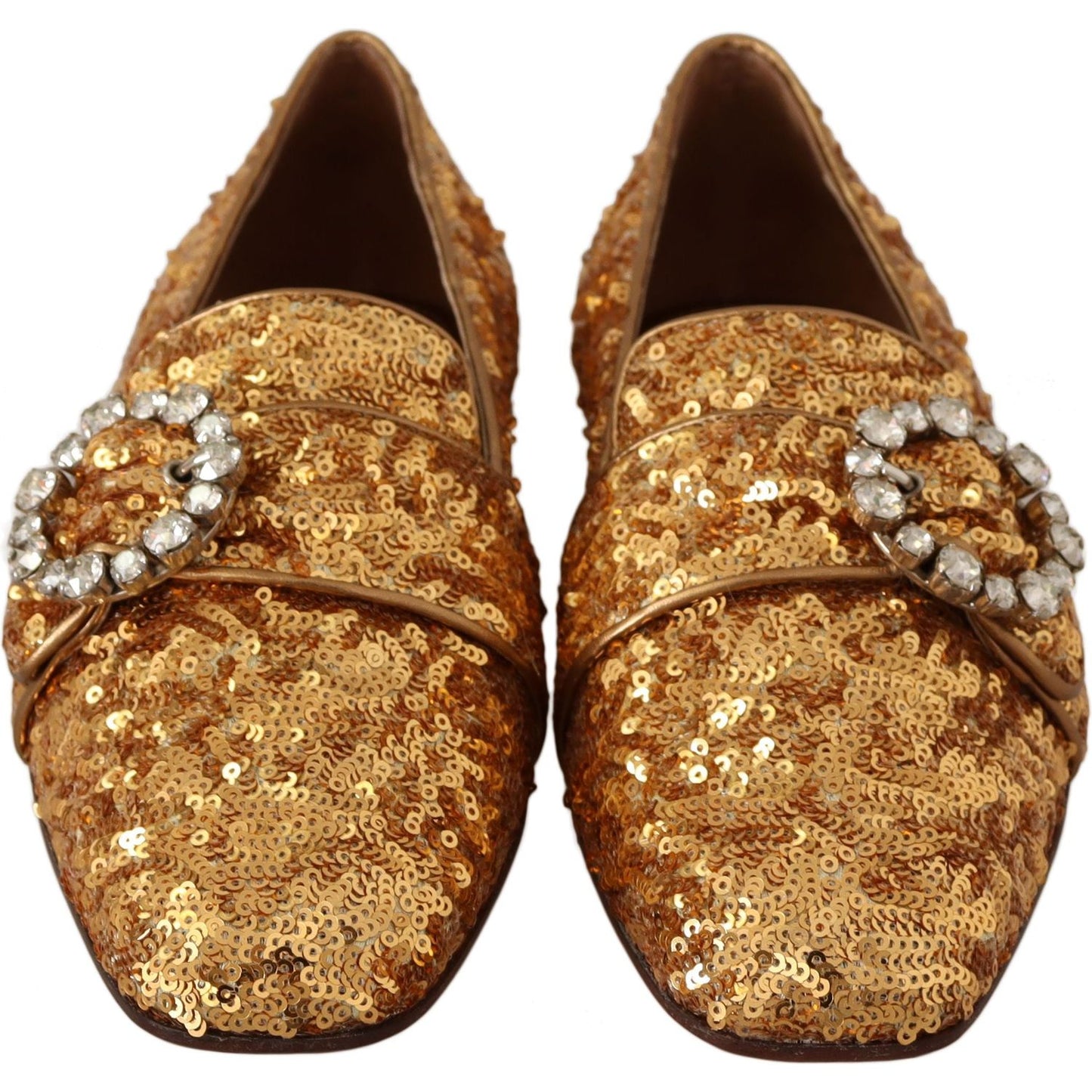 Dolce & Gabbana Gold Sequin Crystal Flat Women Loafers Shoes LA5112 -37