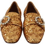 Dolce & Gabbana Gold Sequin Crystal Flat Women Loafers Shoes LA5112 -37