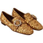 Dolce & Gabbana Gold Sequin Crystal Flat Women Loafers Shoes LA5112 -37