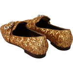 Dolce & Gabbana Gold Sequin Crystal Flat Women Loafers Shoes LA5112 -37