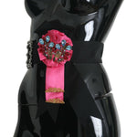 Dolce & Gabbana Black Pink Flower Brooch Crystals Cotton Belt SMY100475-38
