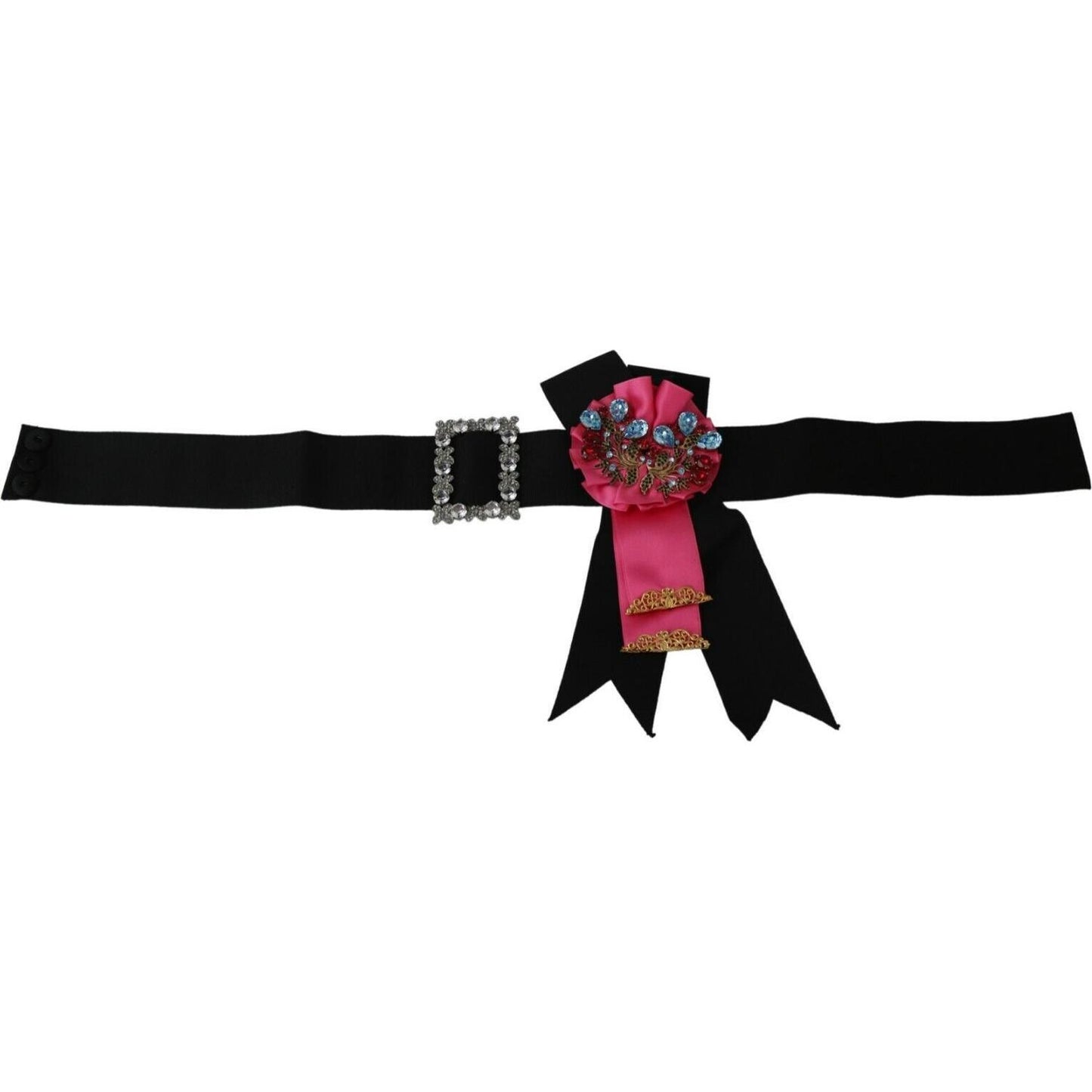 Dolce & Gabbana Black Pink Flower Brooch Crystals Cotton Belt SMY100475-38