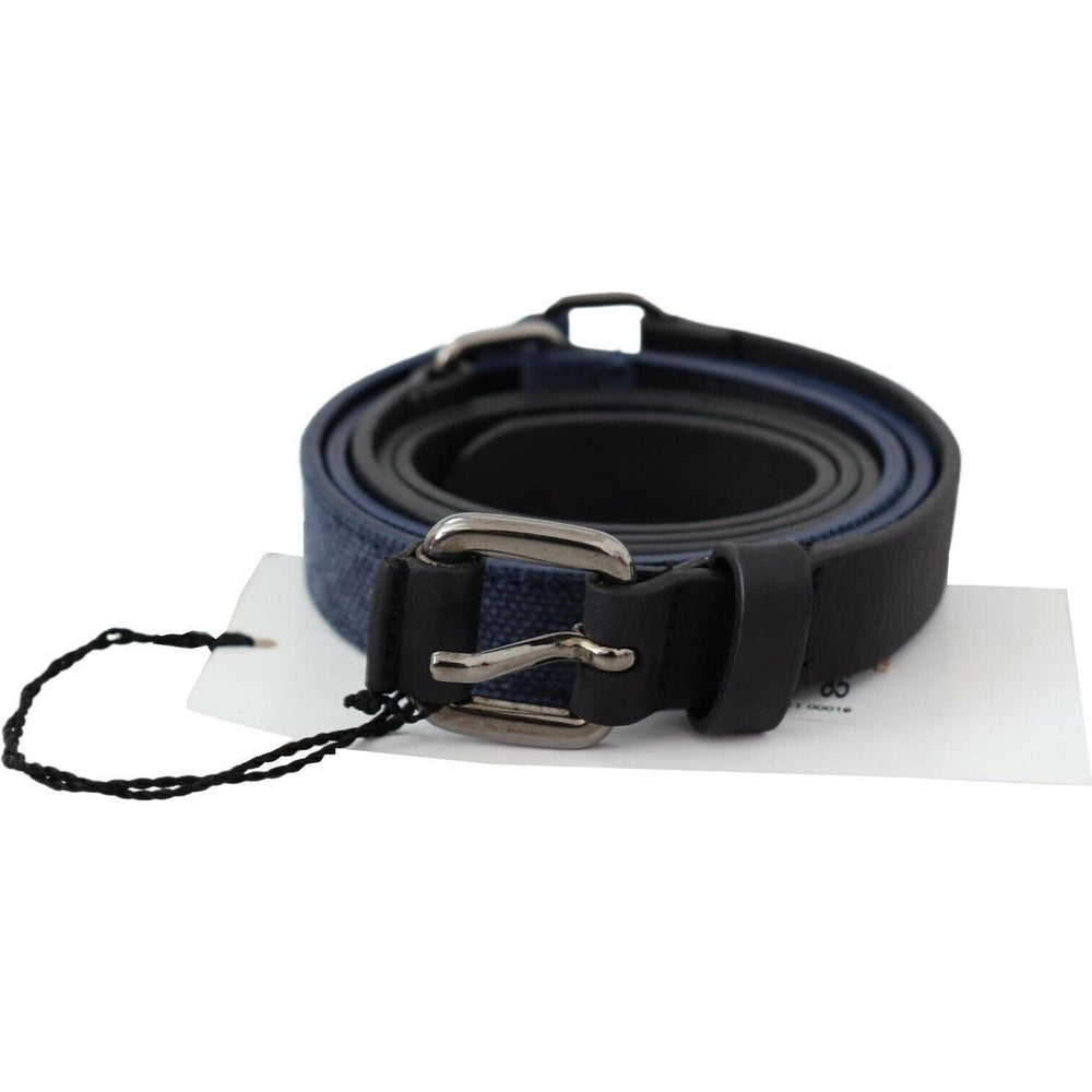 Costume National Black Blue Leather Silver Logo Belt PAN71802- 85