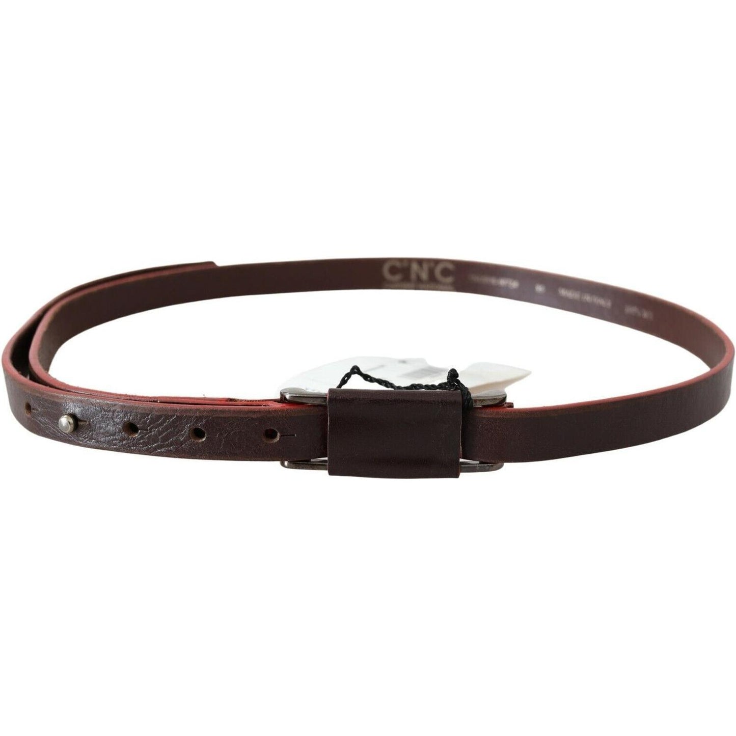 Costume National Brown Leather Double Rustic Silver Buckle Belt BEL61067-85