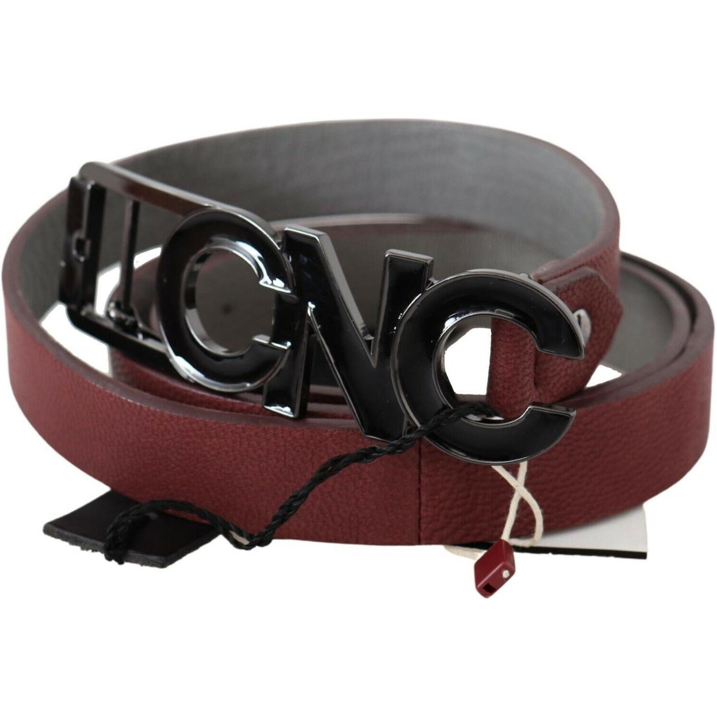 Costume National Maroon Skinny Leather Logo Fashion Belt BEL61057- 100