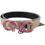 Costume National Beige Leather Pink Letter Logo Buckle Belt PAN71813- 80