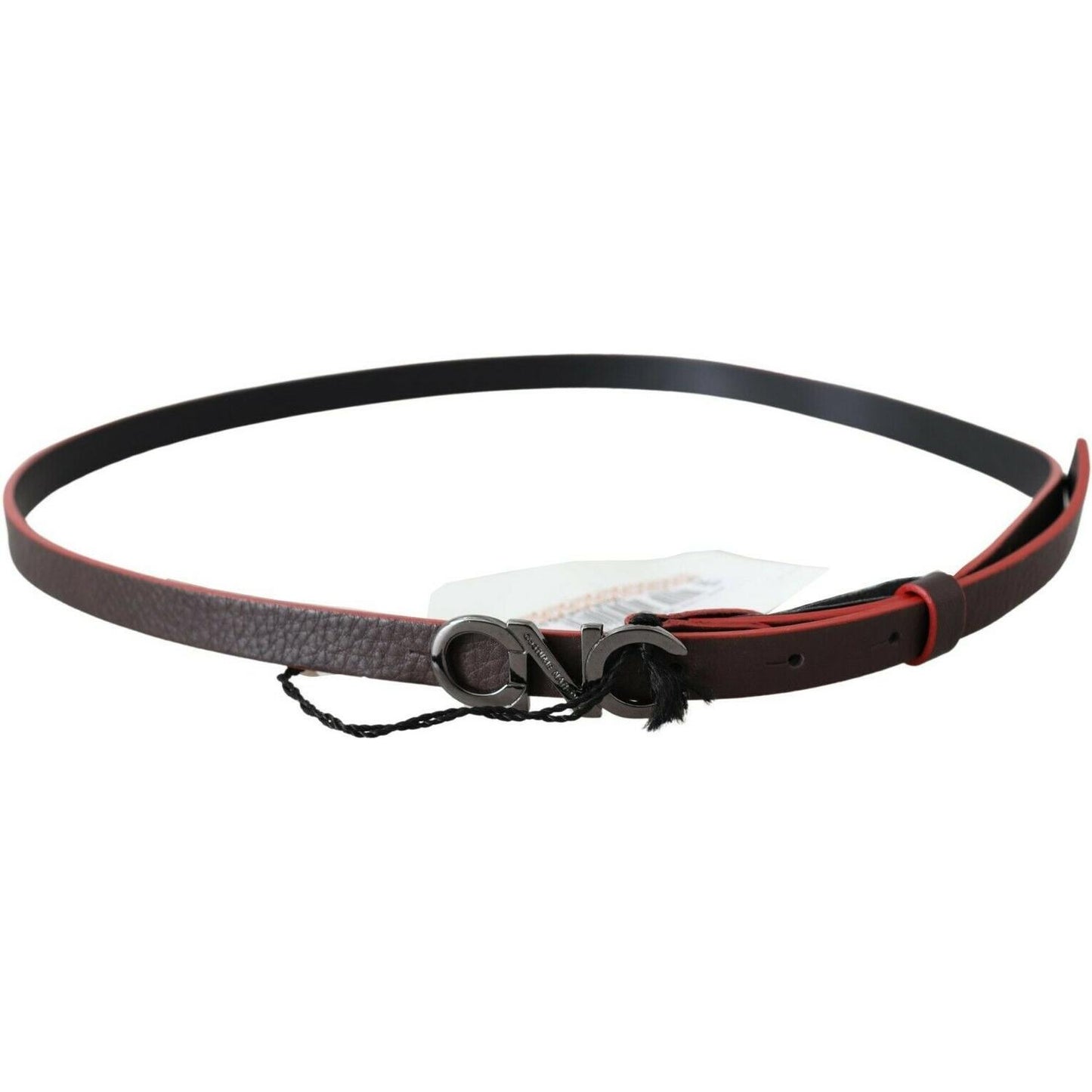 Costume National Black Maroon Skinny Leather Buckle Waist Belt BEL61054-85