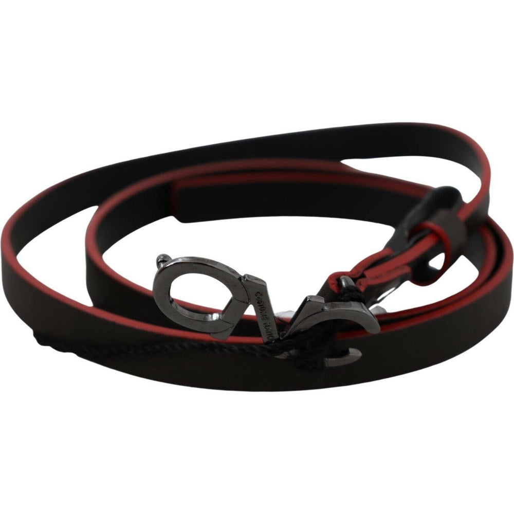 Costume National Black Maroon Skinny Leather Buckle Waist Belt BEL61054-85