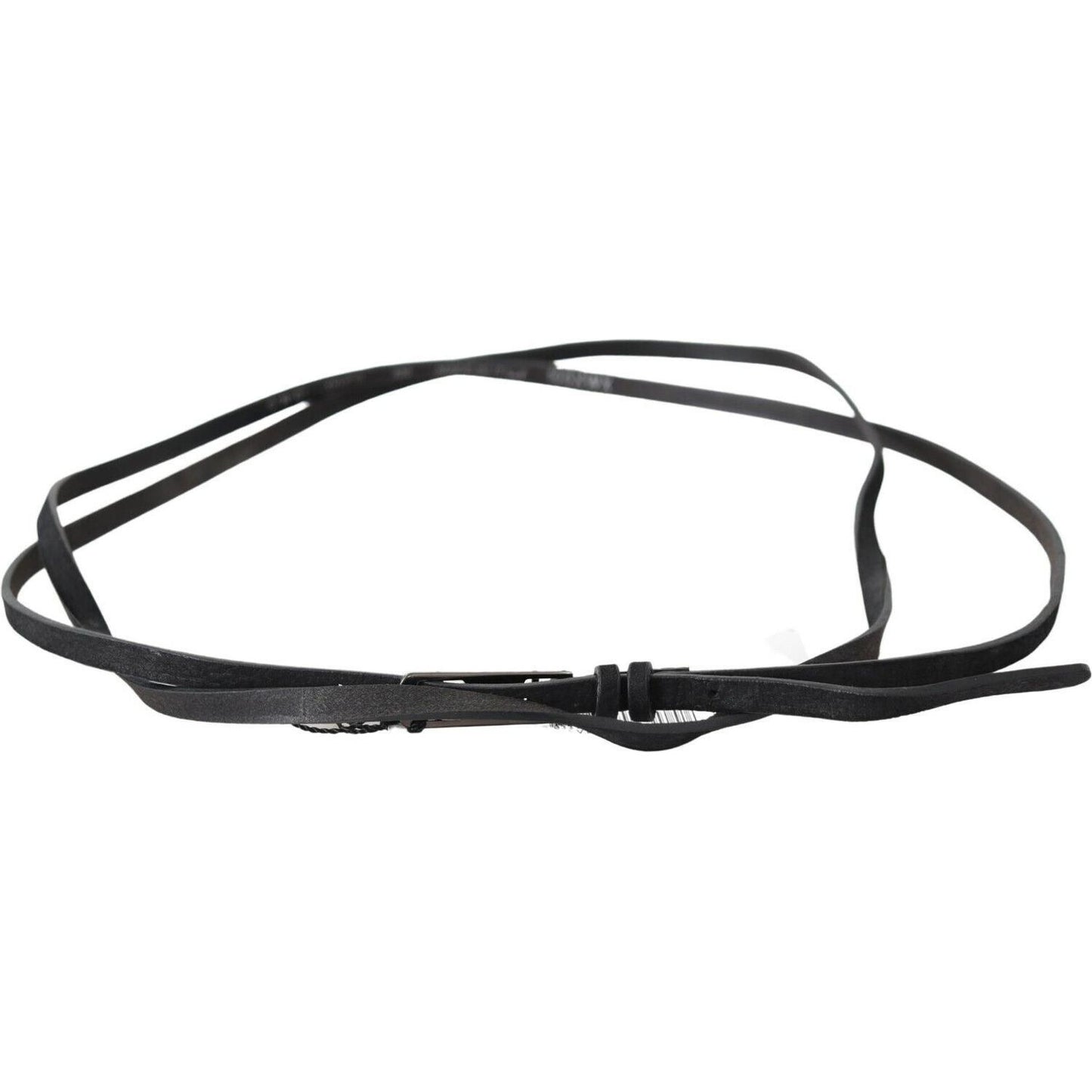 Costume National Black Leather Skinny Logo Buckle Belt BEL61003- 100