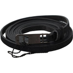 Costume National Black Leather Skinny Logo Buckle Belt BEL61003- 100