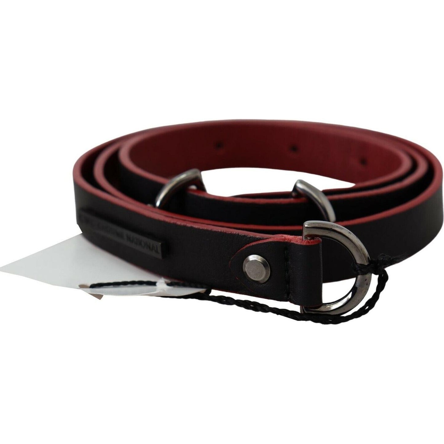 Costume National Black Red Skinny Leather Logo Belt PAN71800- 85