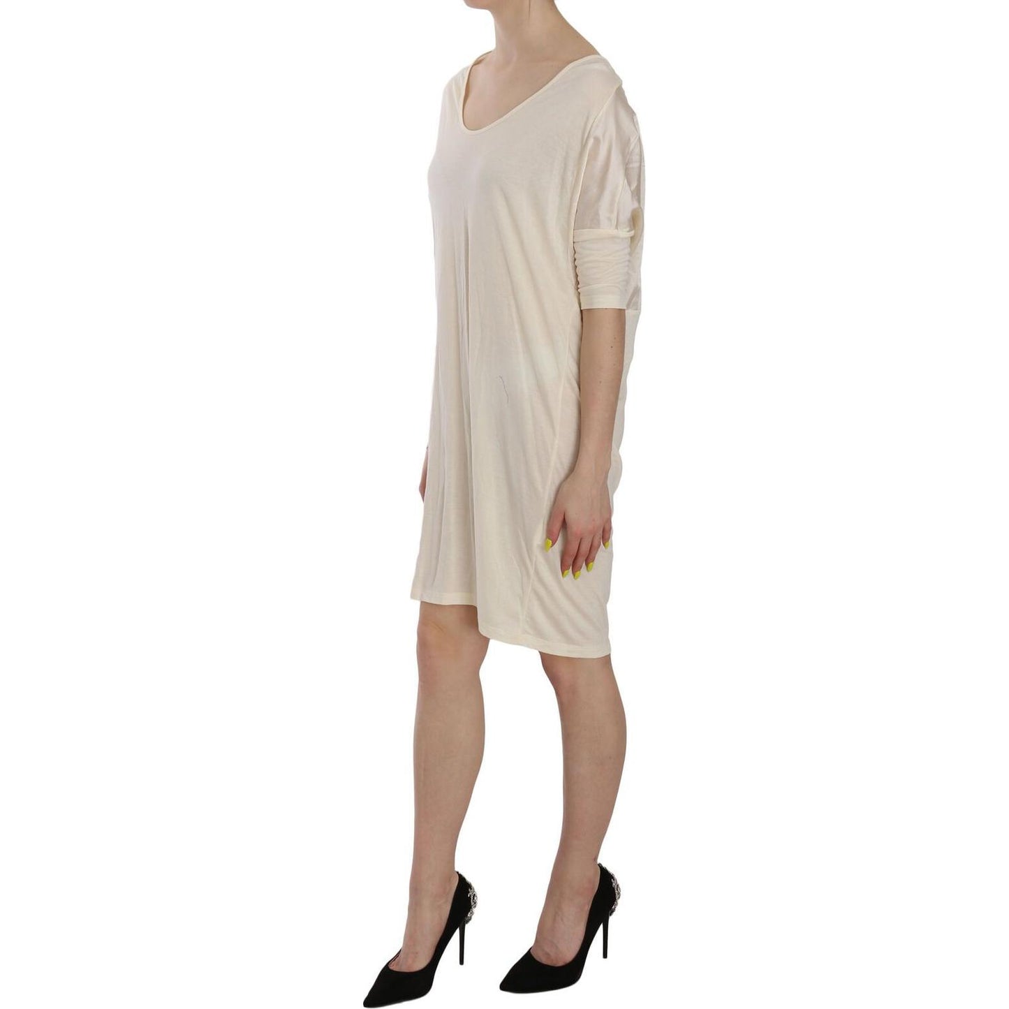 Costume National Cream Round Neck Knee Length Dress TSH3711- 44