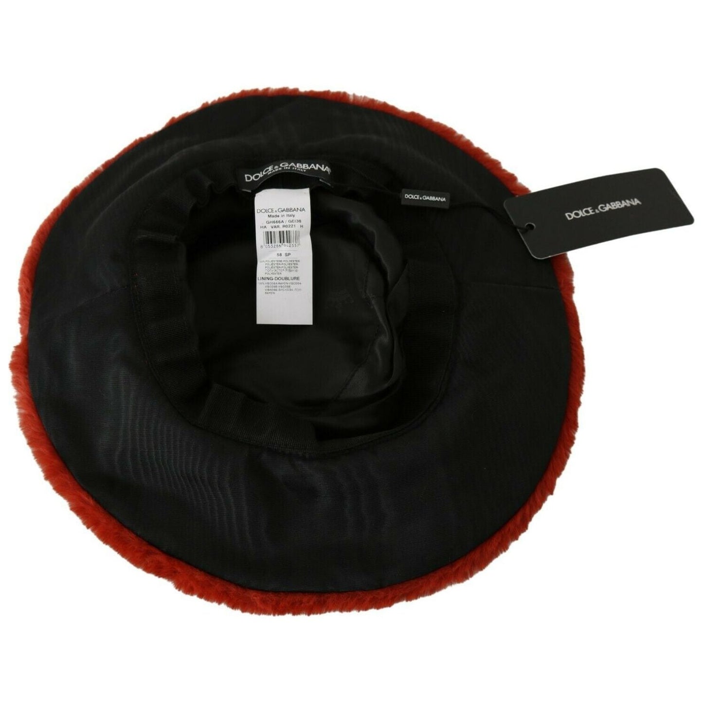 Dolce & Gabbana Red Bordeaux Fur Wide Brim Bucket Hat HAT20076- 58