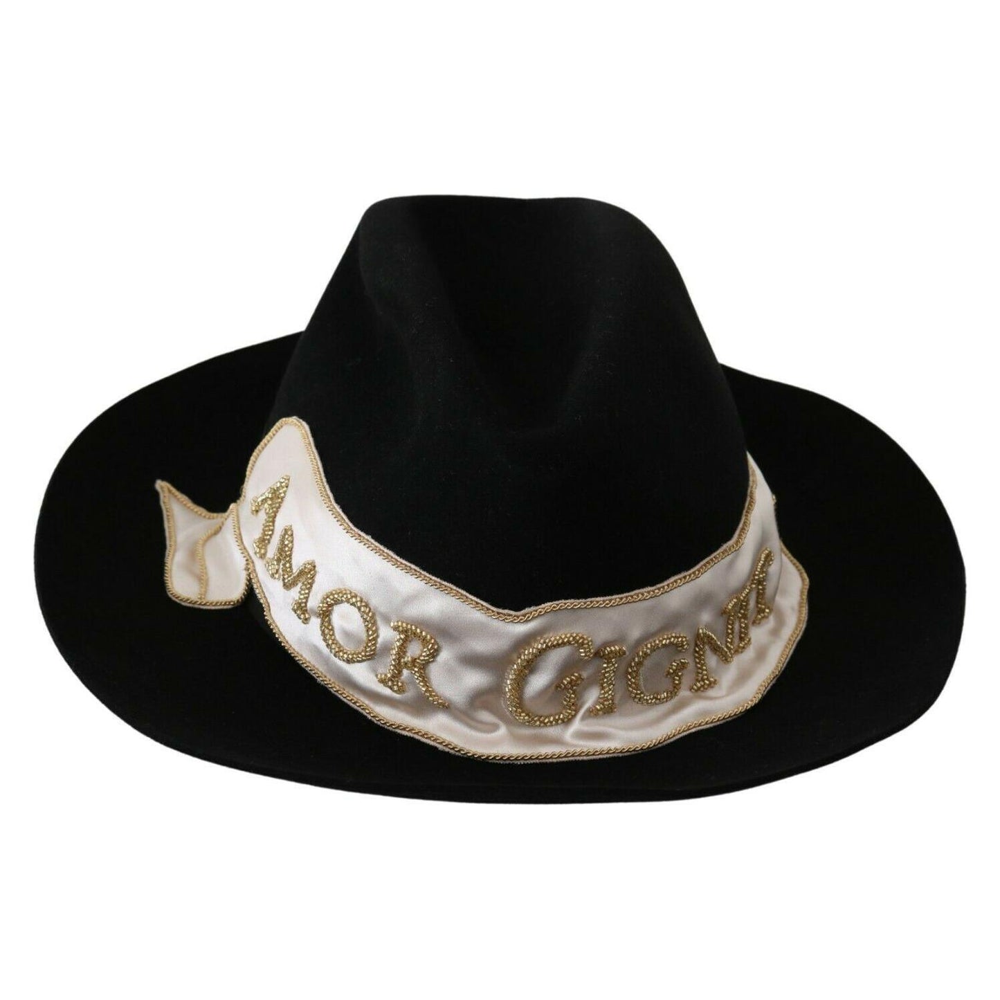 Dolce & Gabbana Black Lapin Amor Gignit Wide Brim Panama Hat HAT20055- 56