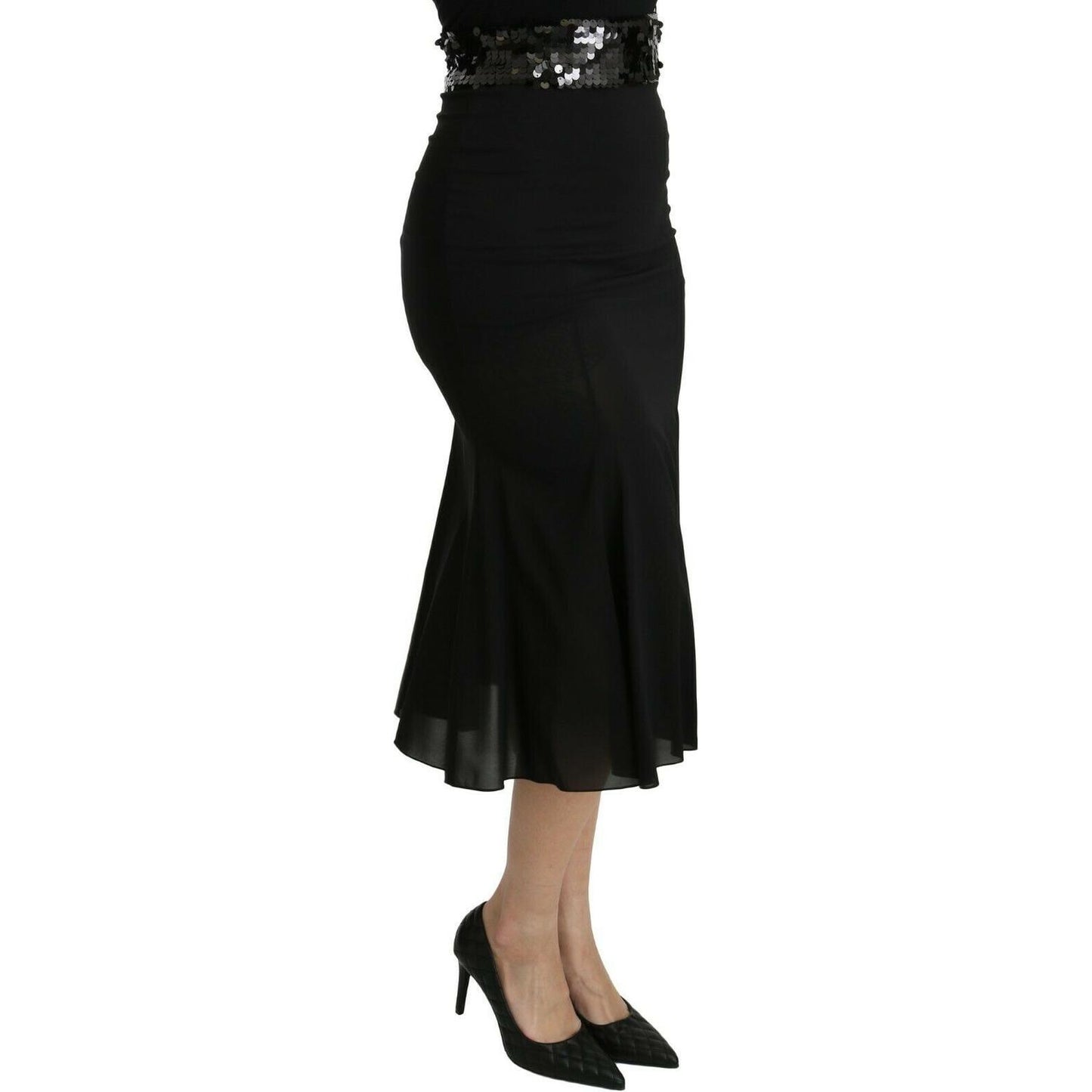 Dolce & Gabbana Black Mermaid High Waist Midi Silk Skirt SKI1388-40